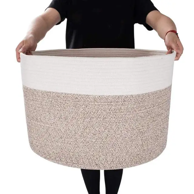 

New Style Large Cotton Rope Woven Laundry Bread Storage Basket With Long Handles, 1 color