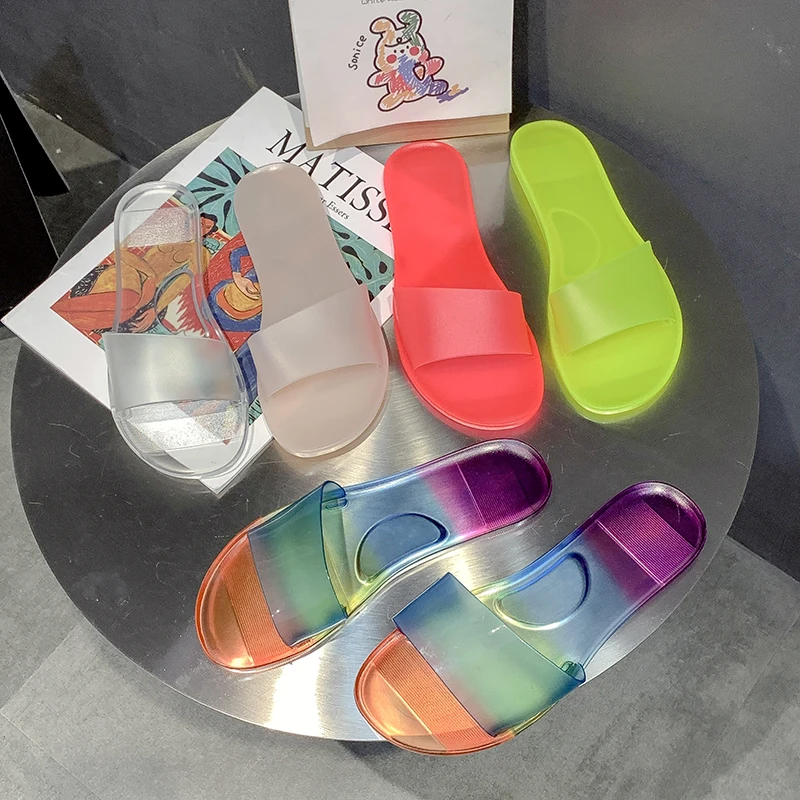 

Plastic slippers rainbow transparent sandals B1906, Purplerose red,green,transparent ,baby pink