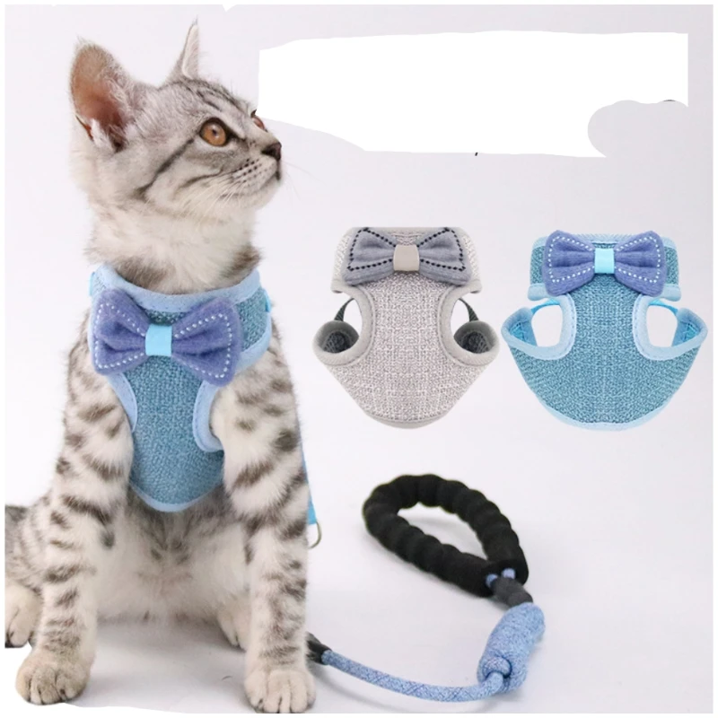

Leash and Bowknot Harness Set Pet Adjustable Harness with Leash for s, Blue, gray