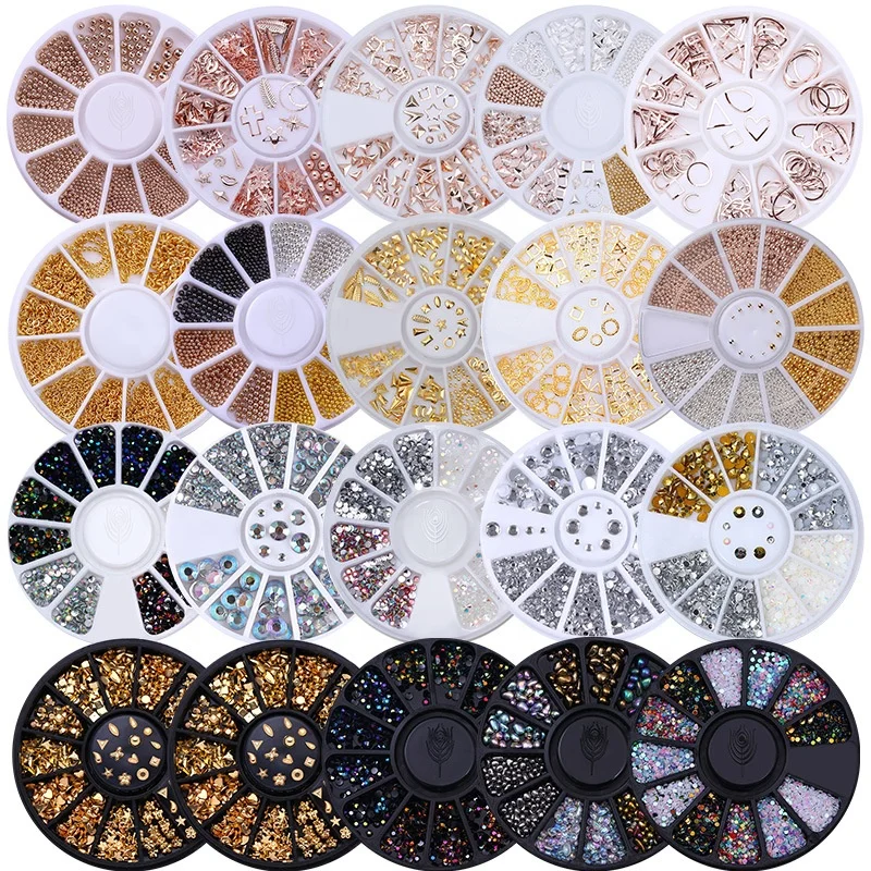 

39 designs 12 grid disc nail rhinestone nail charms nail art decoration, Colorful