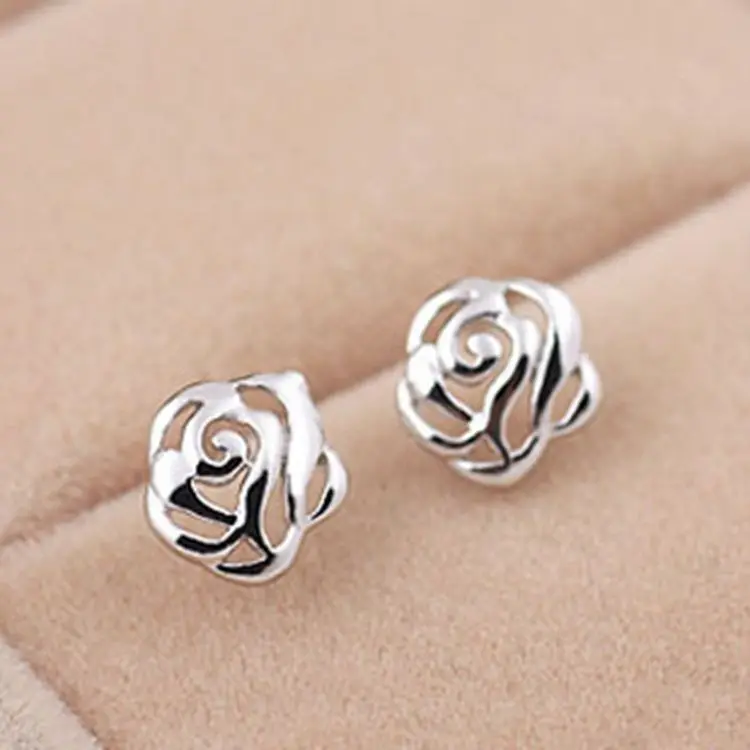 925 Sterling Silver Prevent Allergy Roses Brincos Stud Earrings For Women Wedding Earrings Jewelry Accessories