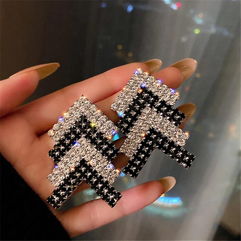

Kaimei Statement Jewelry Accessories Geometric Triangle Crystal Drop Earrings for Women Black Rhinestone Earrings, Many colors fyi