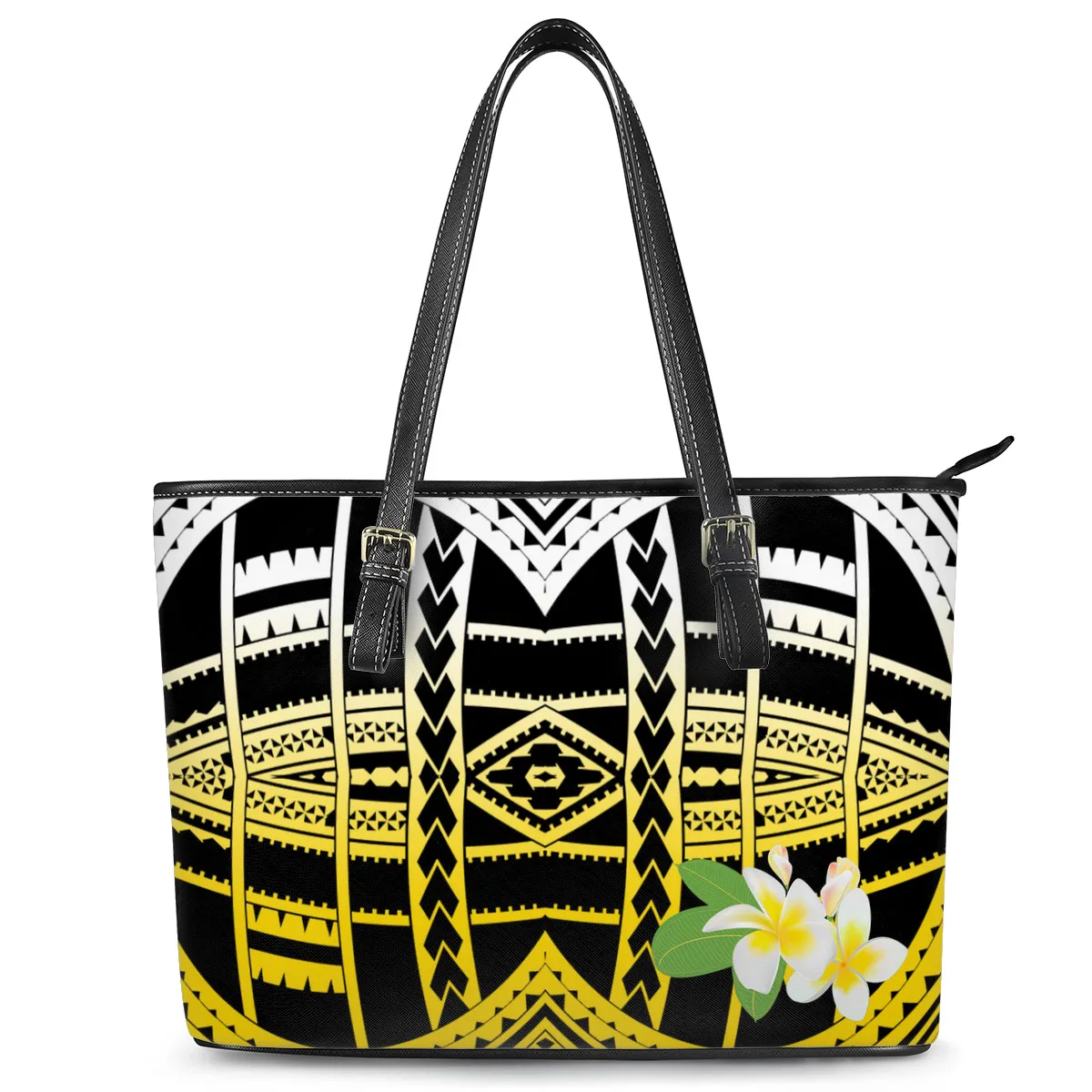 

Factory custom Woman High Quality Luxury Handbags Pu Leather Polynesian Tribe Samoa Floral Print Shoulder Handbags for Ladies, Customizable