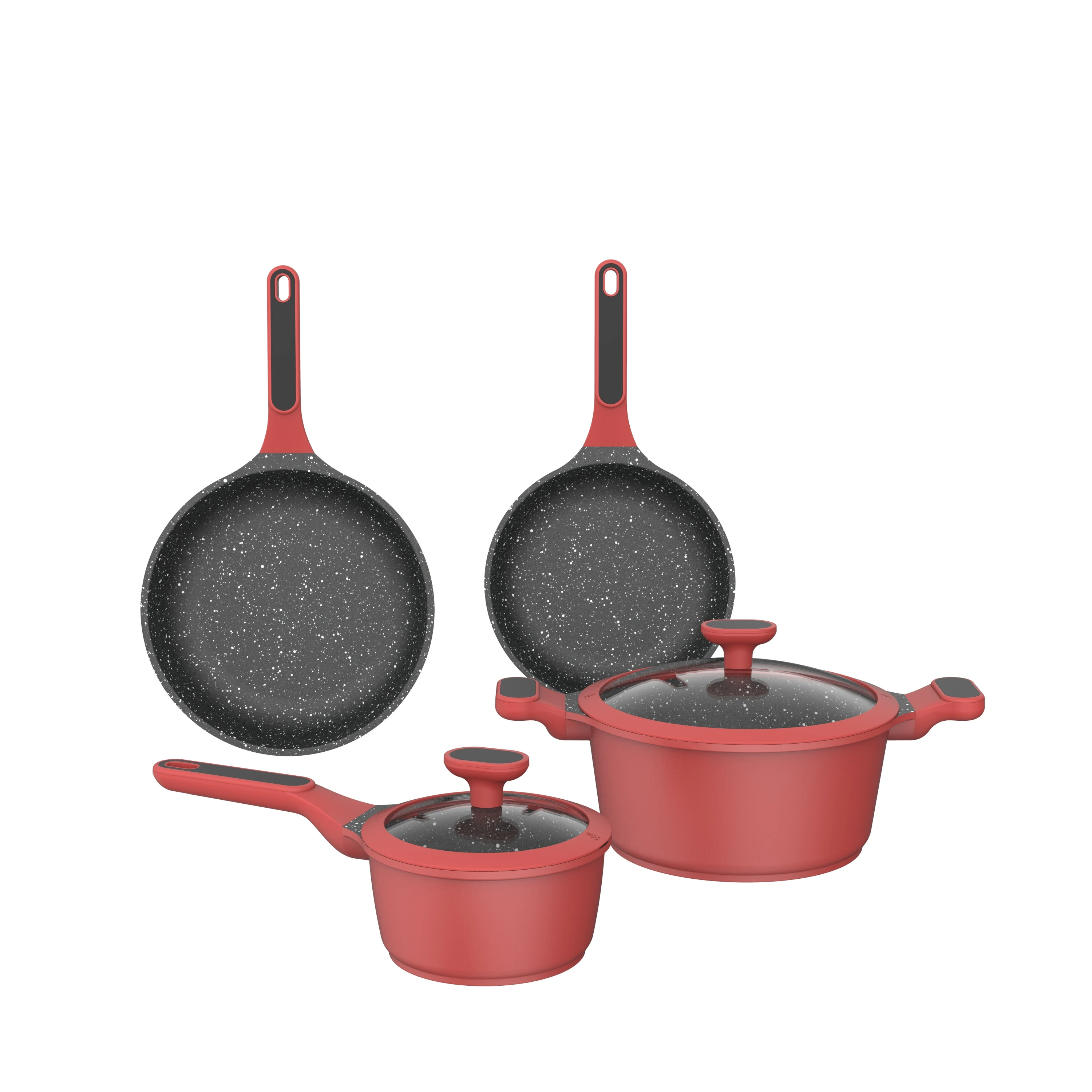 

BESCO Stock Escalation Series 6pcs Non Stick Cooking Pot Set Pans Pots Set Cooking Pots Aluminum Sets with Ergonimic Handle Red