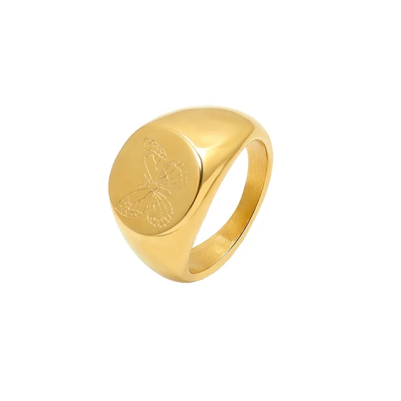 

HYH big french niche butterfly flower gold ring stainless steel