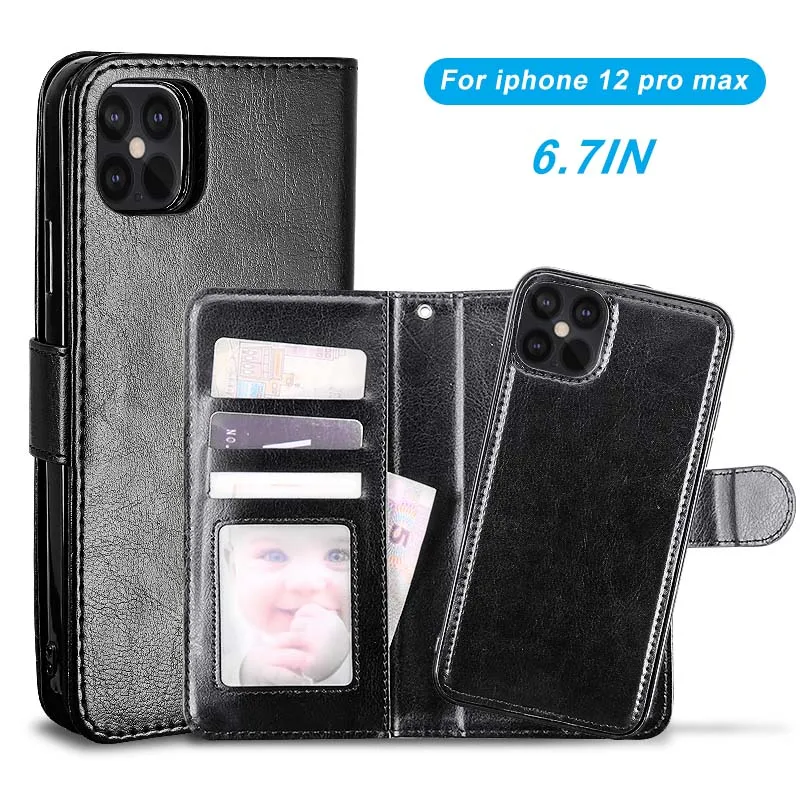 

Phone Case PU Leather Wallet Case Magnetic 2 in 1 Detachable Cover Cases For iPhone 12 Pro For Samsung Note10 S10 Plus, Black,white,brown,rose red