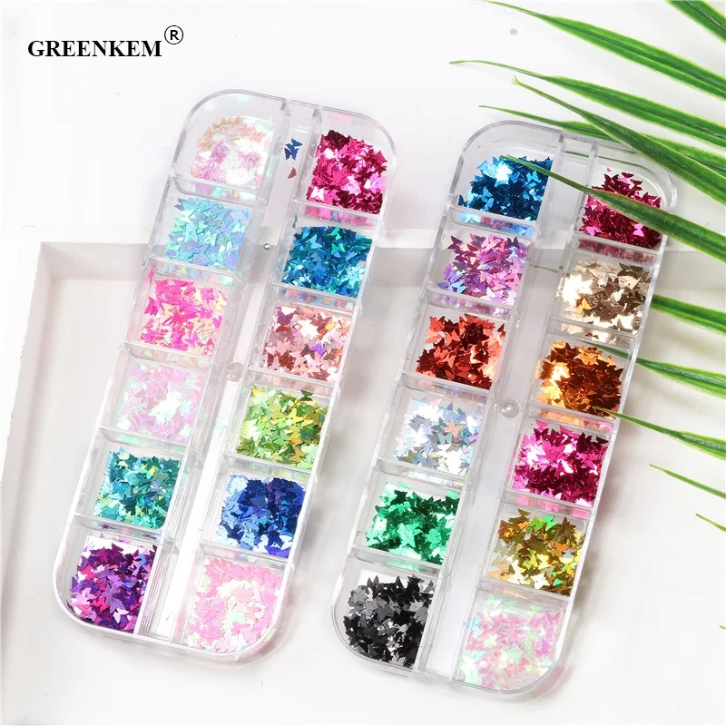 

GREENKEM 2021 Newest Hot Nail Art Decoration & DIY Crafting 3D Holographic nail art glitters Butterfly Nail Glitter