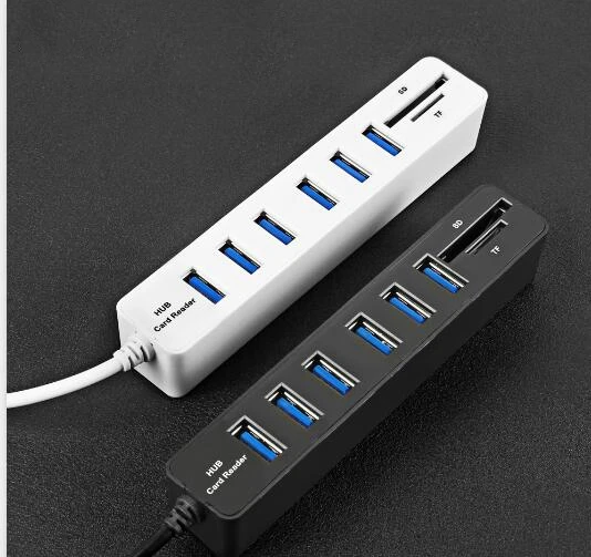 

Hot Selling 2 in 1 USB Hub 2.0 USB HUB Adapter USB Spliter with TF SD Card Reader for Computer Laptop