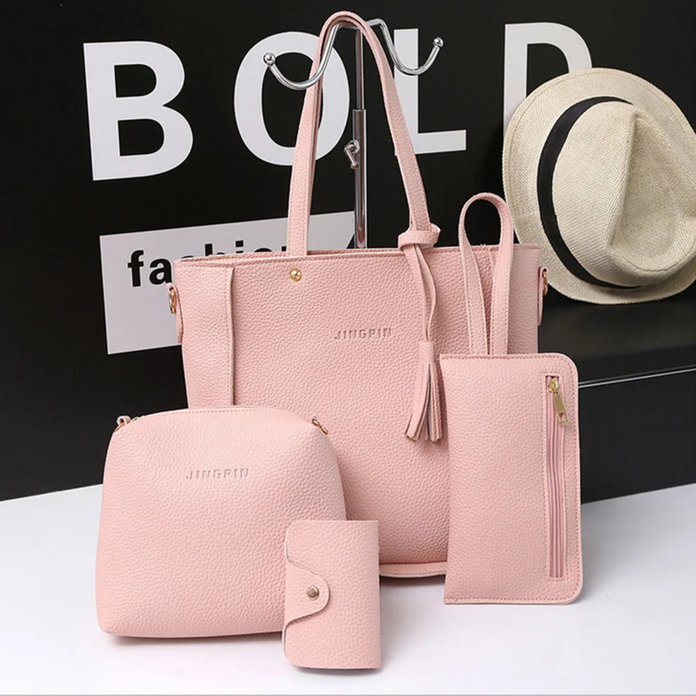 

4PCS/Set Litchi Pattern Leather Composite Bag Pu Leather Shoulder Ladies Summer Tote Lady Crossbody Bag Large Capacity Handbags, Customizable