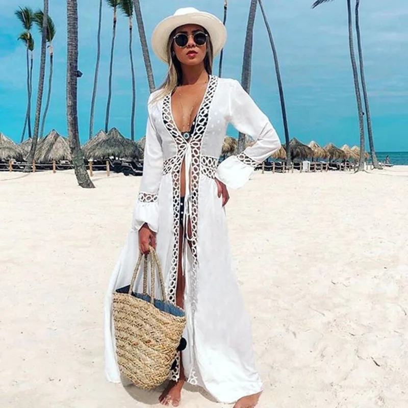 

Women Chiffon Lace Bathing Suit Swimsuit Beach Cover Up Dress Summer Beach Wear Tops Tunic Bikini Cover Ups, Photo color