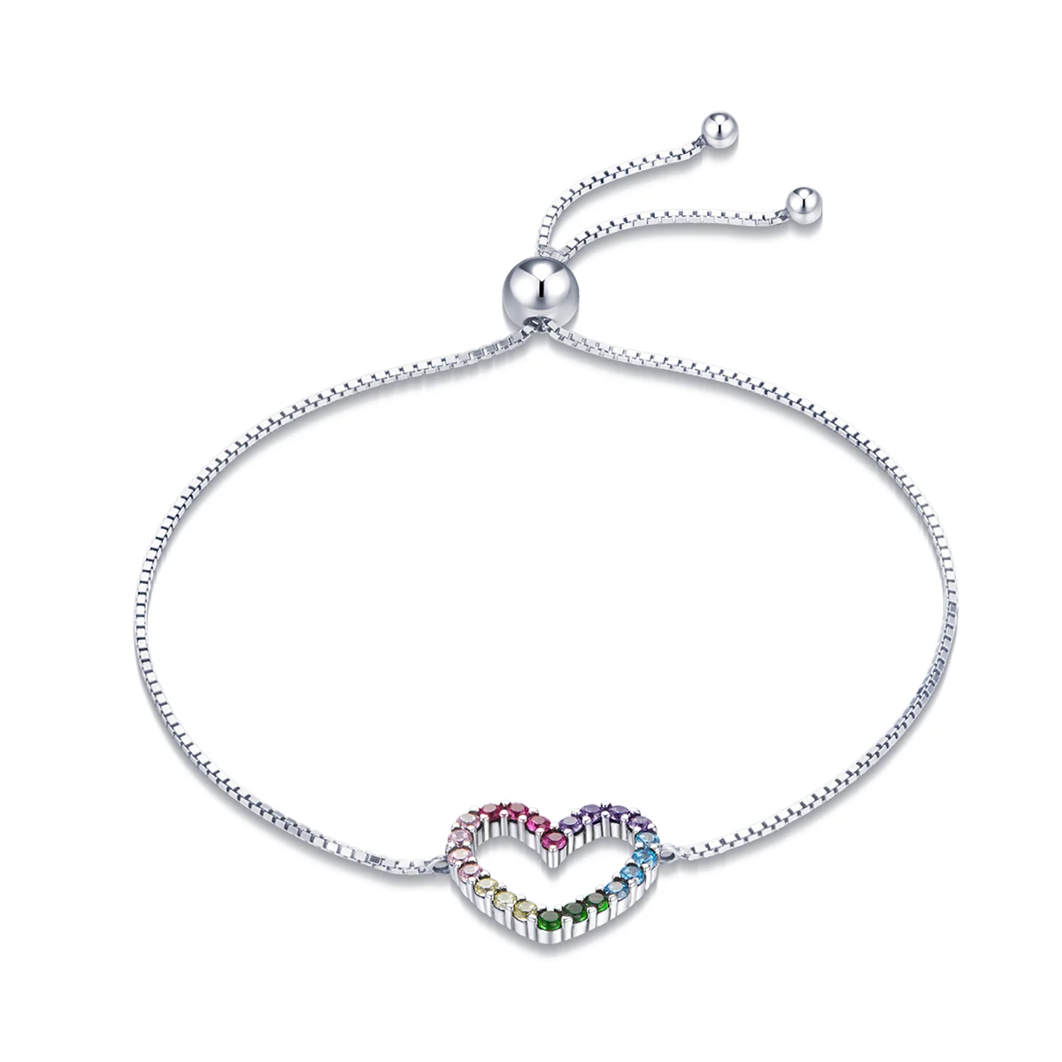 

SCB216 Rainbow zircon heart charm 925 silver chain bracelet jewelry