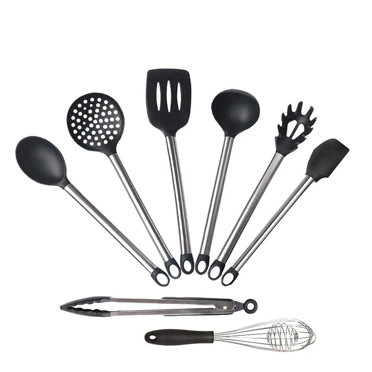 

8pcs Non-Stick Stainless Steel Silicone Kitchen Cooking Tools Utensil Sets, Silver