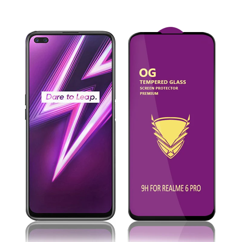 

For Realme 6 Pro Tempered glass Full Glue Cover Screen Protector 3D, Black