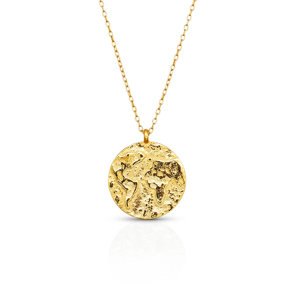

Chris April in stock 925 sterling silver gold plated coin world map pendant necklaces, Yellow gold
