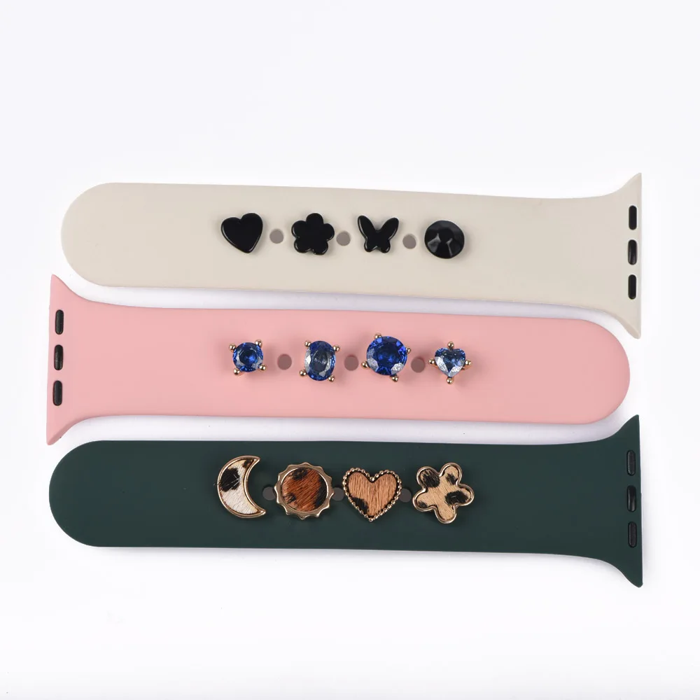 

Metal581082 Watch band charms stub for apple watch sport bands Decorative charms for silicone apple watch band all series, Silver, gold, rose gold, black