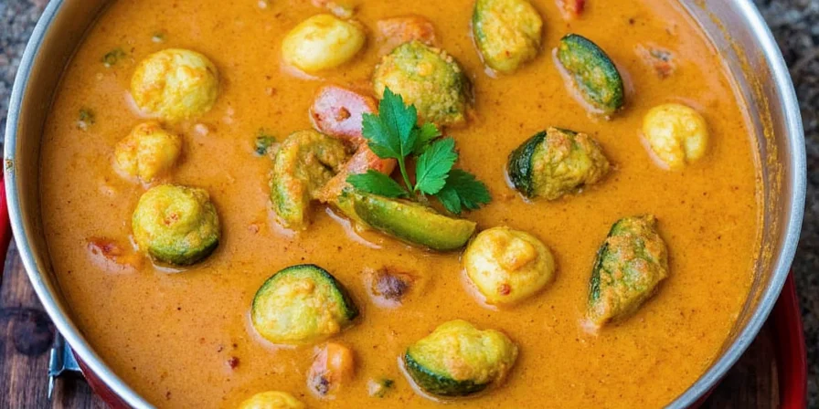 Five different styles of vegetable curries laid out beautifully