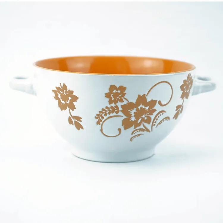 
Amazon hot sale china soup bowl screen painting floral design soup bowl with handle 