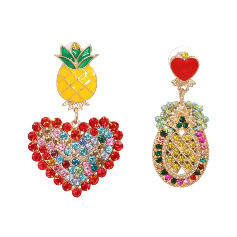 

2021 ZA Fruit Pineapple Crystal Drop Dangle alloy Earrings for Women Boho Rhinestone gold plate stud Earrings Fashion Jewelry, Same as pictures show,5% color difference exist