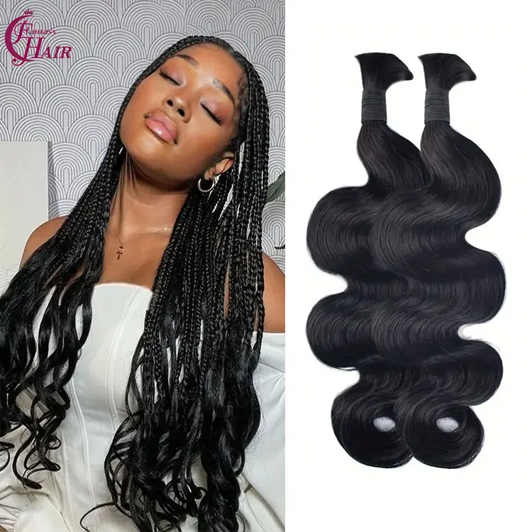 FH Wholesale 12A Body Wave Raw Bulk Human Hair for Braiding 100g 12"30" Unprocessed Afro Kinky Bulk Braiding Human Hair No Weft