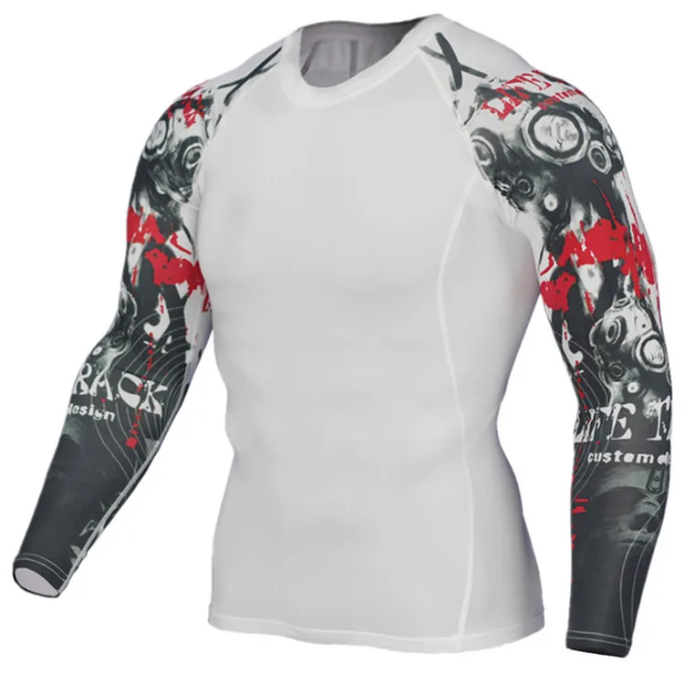 

Men Muscle Compression Fitness full print plain thin Running long t shirts