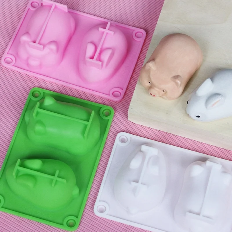 

Creative 2 Cell Rabbit Pig Shaped DIY Pudding Jelly Chocolate Cake Silicone Mold