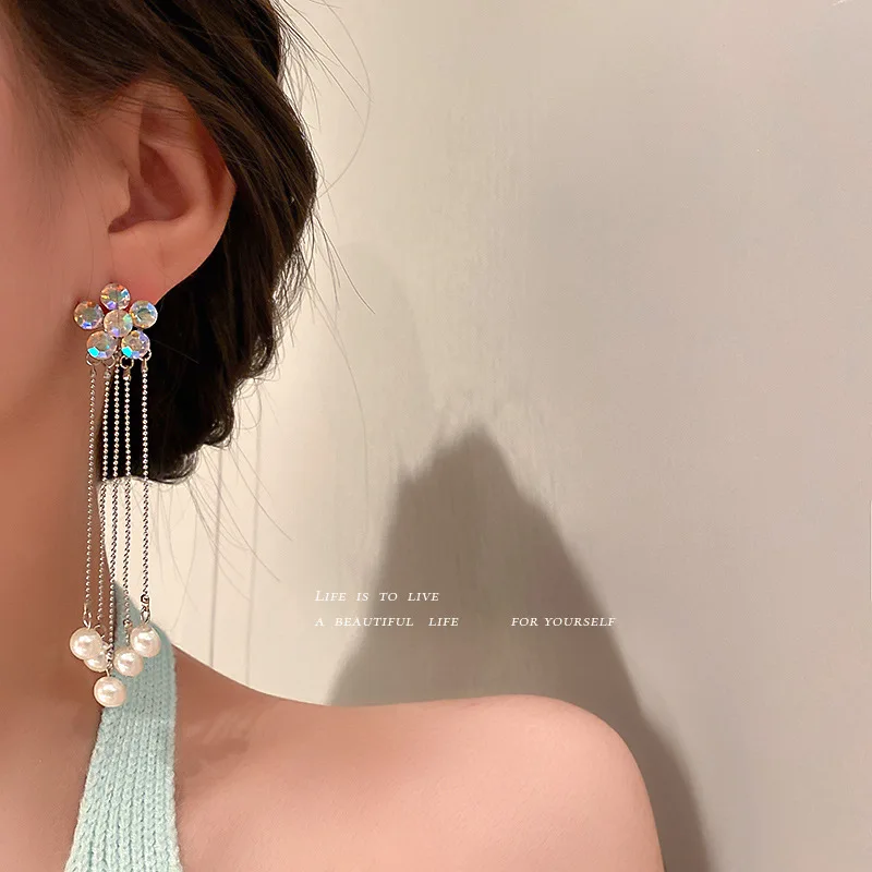 

fashion luxury crystal flower drop dangle earrings
