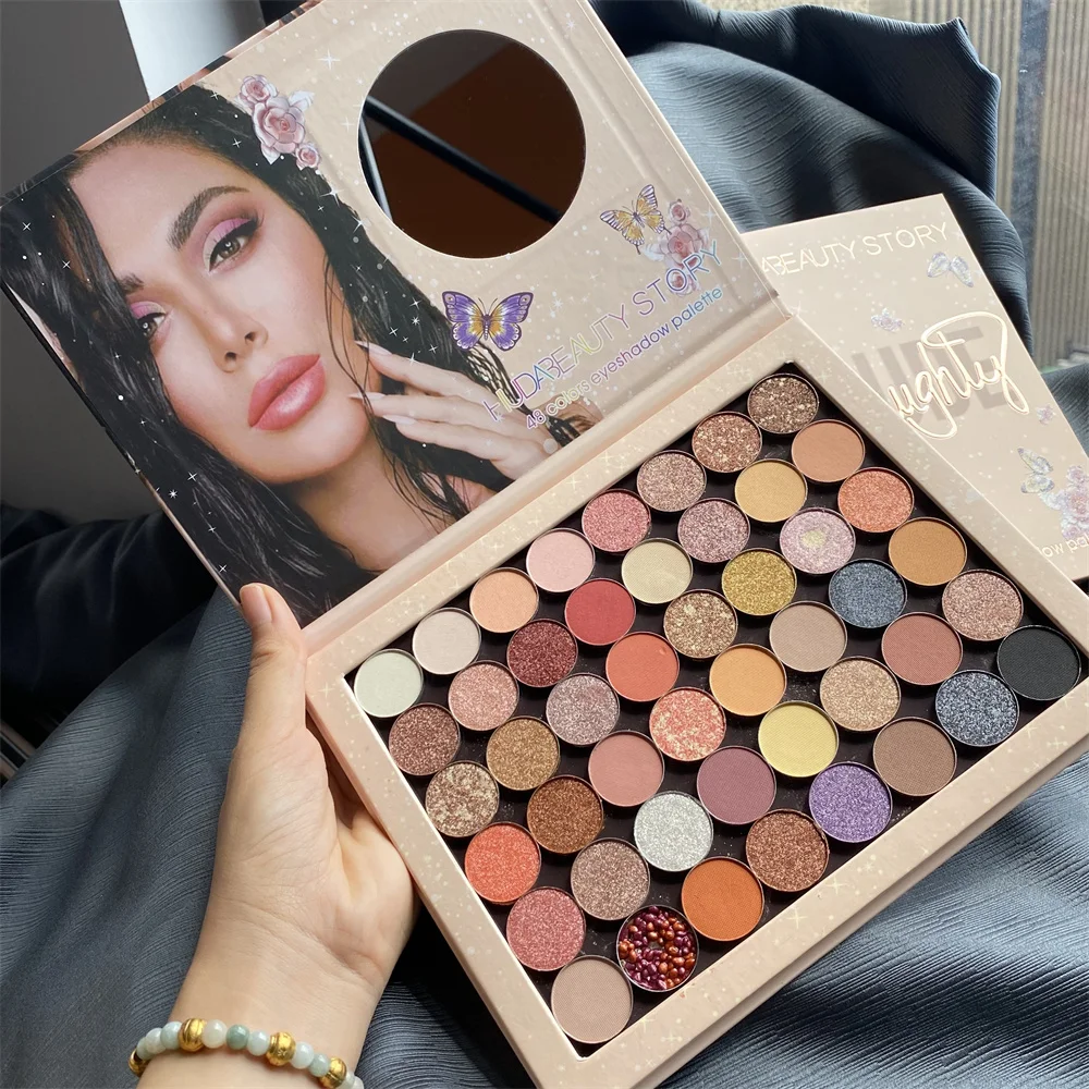 

New arrival hudababy vegan sac de maquillag cosmet wholesale eyeshadow Gold green pearl pigment palette maquillage, Red,pink,rose,reddish or customized