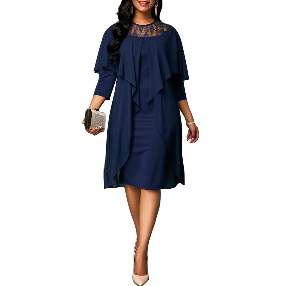 

Solid Color Lace Africa Clothing Elegant Slim Party Dress Women Casual Skirt, Red/black/blue