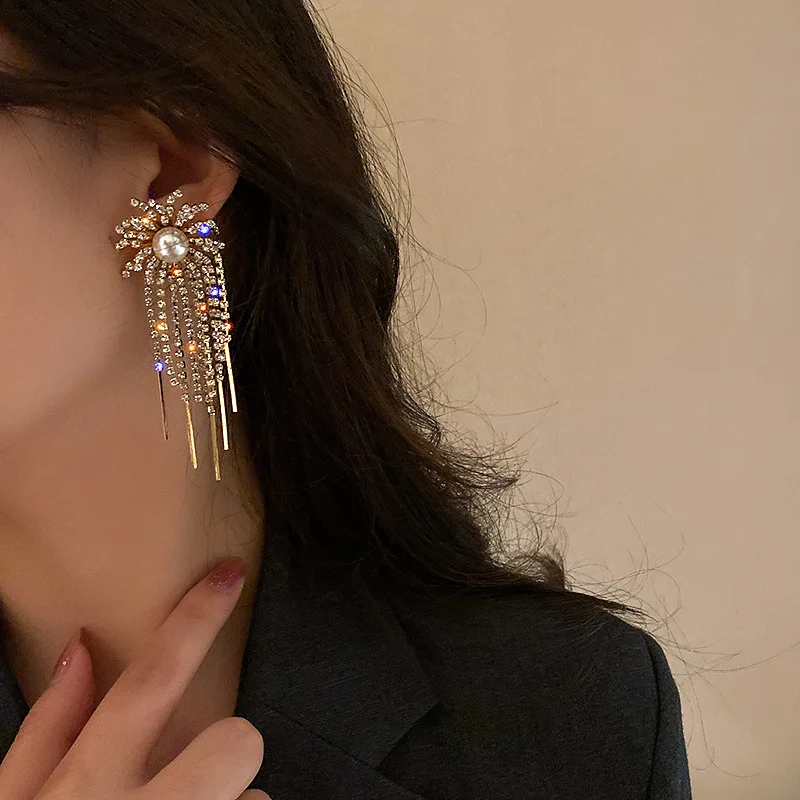 

fashion trendy gold plated bridal crystal drop earrings
