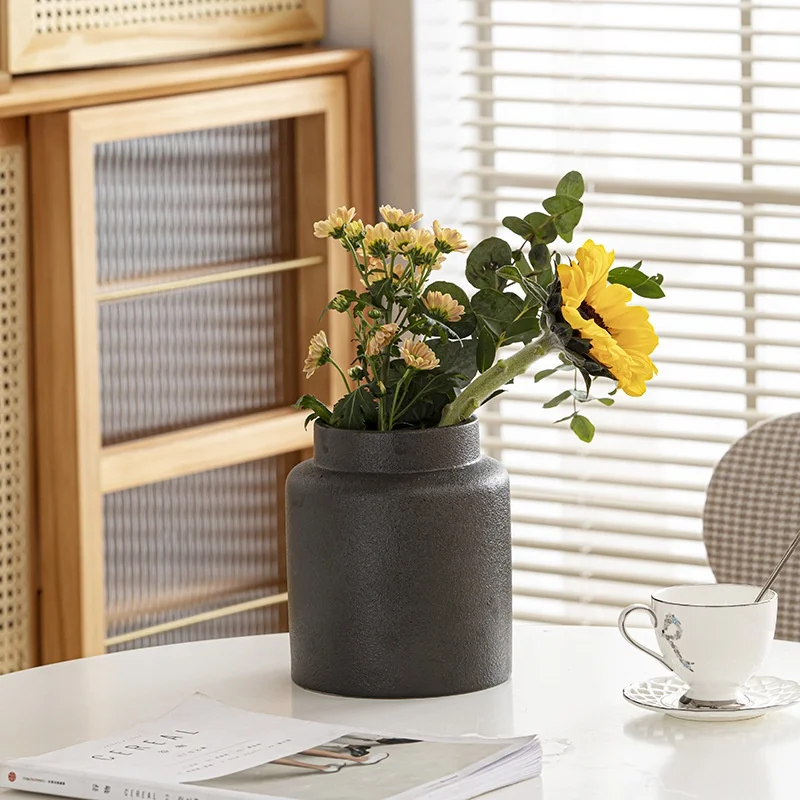 Modern Large-mouth Ceramic Vase Living Room Fresh Flower Simple Ceramic Vase Chinese Style Ware Maintenance Caliber Ceramic Vase