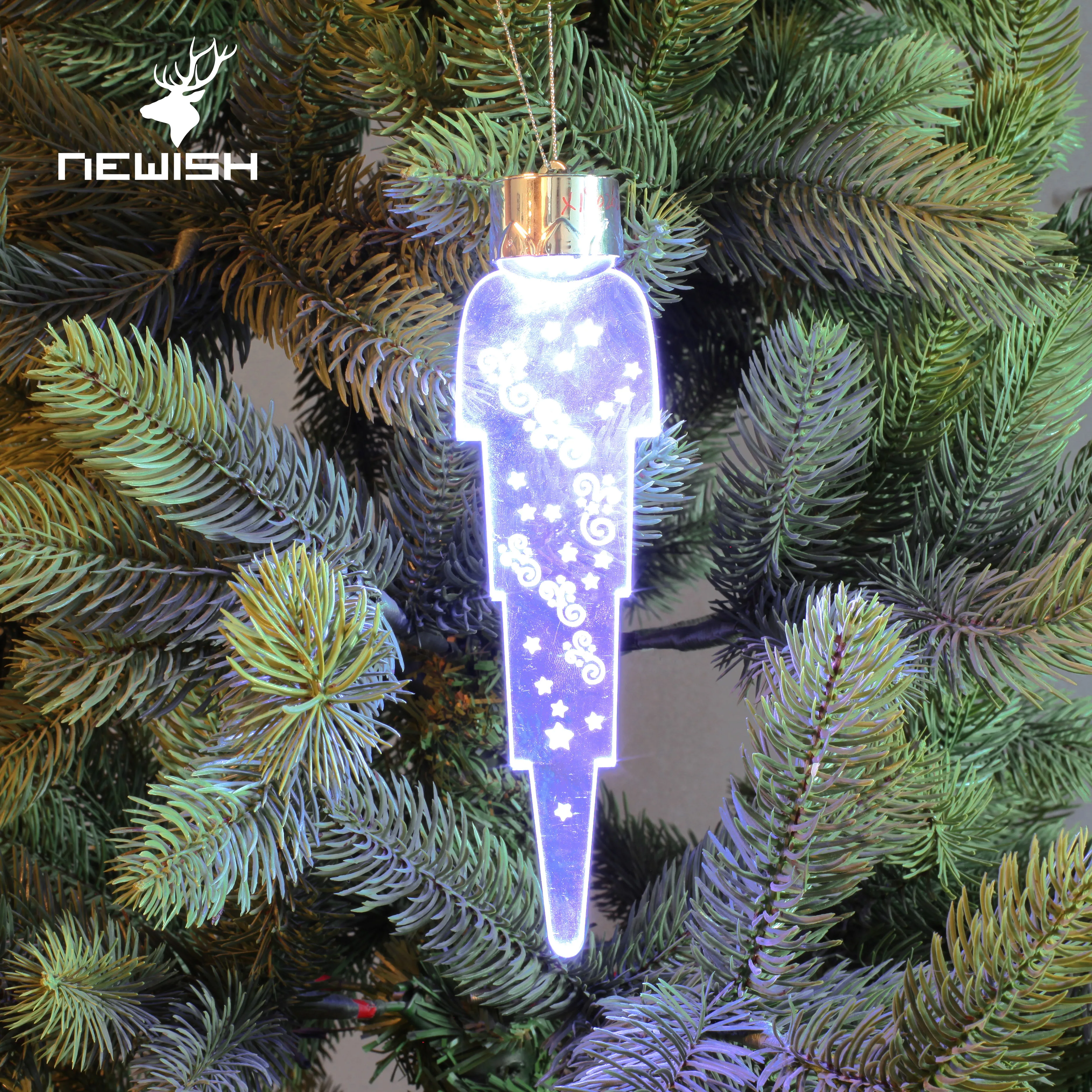 Newish H18.5 acrylic icicle light with sling, with 3L white flash led , battery operated, Christmas decoration