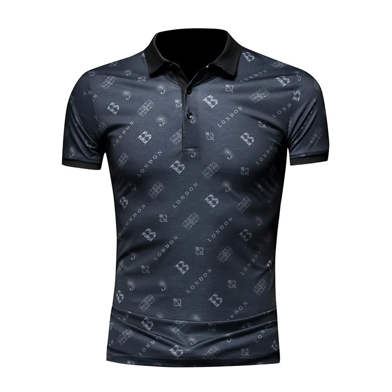

Men's T-shirt mercerized cotton printed men's half-sleeved lapel men's large size short-sleeved POLO shirt