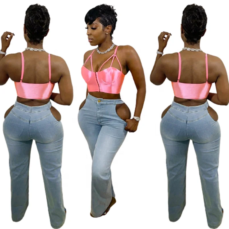

New Design High Waist Ripped Hollow Out Plus Size Women Jeans Denim 2021, Blue