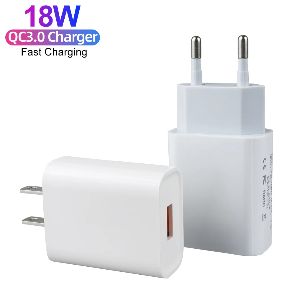 

18W 3Amp QC 3.0 USB Wall Travel Charger Adapter Fast Mobile Phone Charger for Samsung Xiaomi Oppo Vivo, Black/white