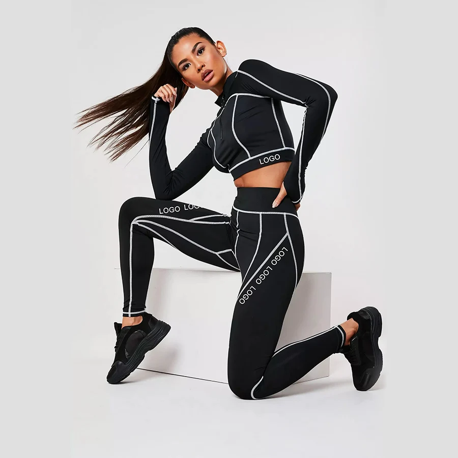 

custom logo skinny workout tracksuit fashion jogging sweatsuit women legging set, Gray or oem