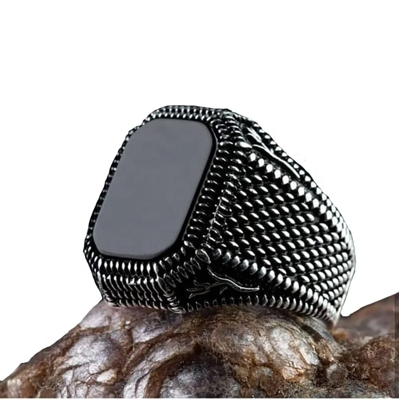

Trendy Jewelry Wholesale Fashion Geometric Agate Ring,Vintage Rings for Men, Black