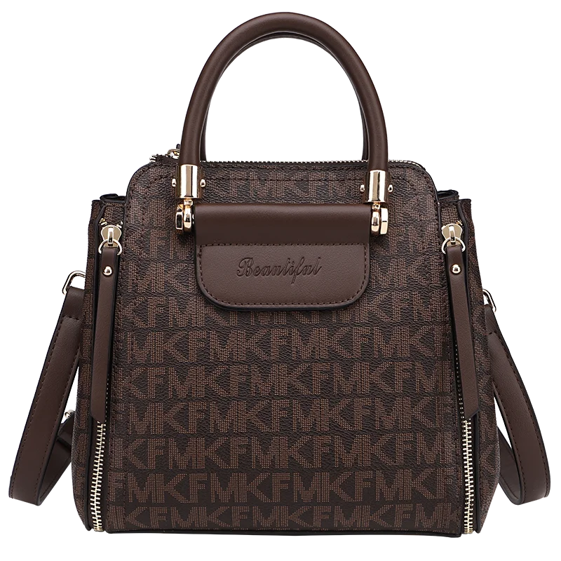 

MKF Brand Customized PVC Handbags for Women Luxury Large Retro Crossbody Shoulder Bags for Women Printing Tote Bag, Black coffee gray