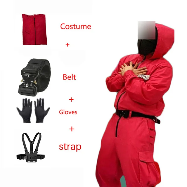 

2021 Squid Game Costume Fashion Cosplay Costume Halloween Red Jumpsuit Belt Party Korean TV 456 Costume, Picture shows