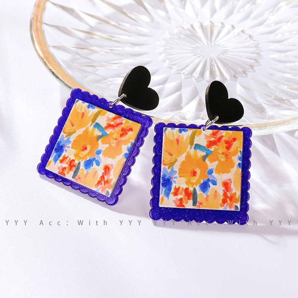 

Custom Jewelry Colorful Multi Shapes Blue Printing Acrylic Earrings for Women, Picture