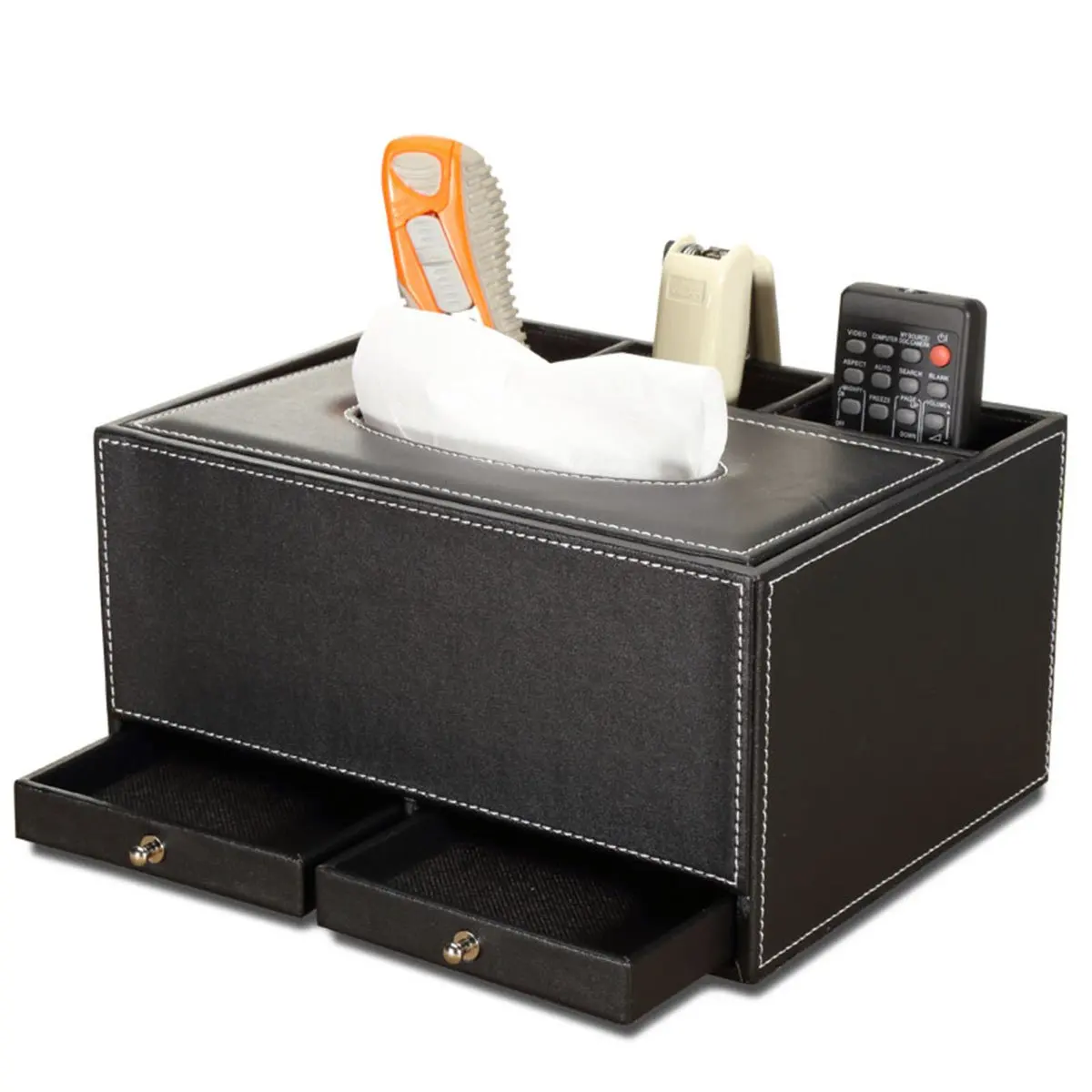 
Hot tissue box desktop office supplies multi-functional creative leather desk 