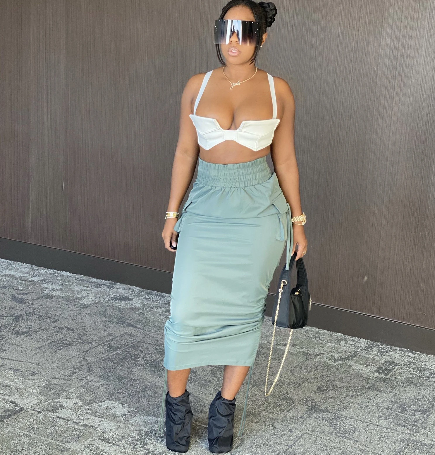 

2021 Spring New Arrivals Women's Casual High Waist Pocket Long Skirt, Customized color