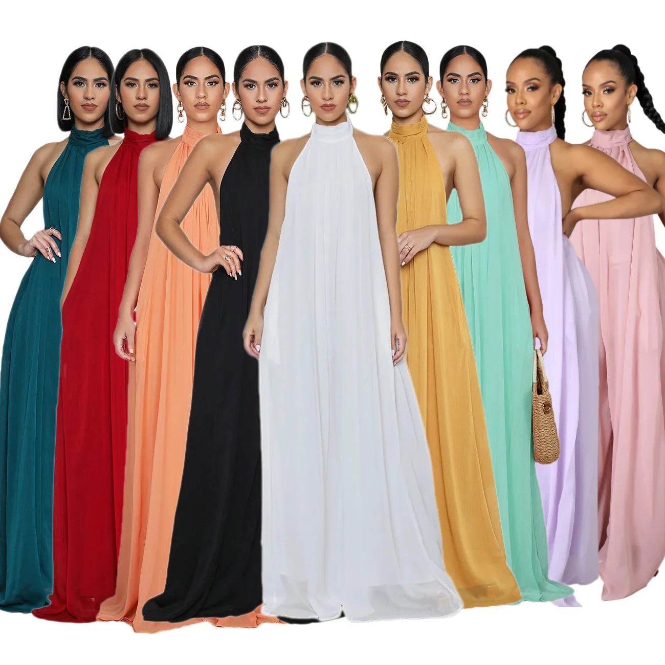 

European and American cross-border casual chiffon loose backless women's jumpsuit
