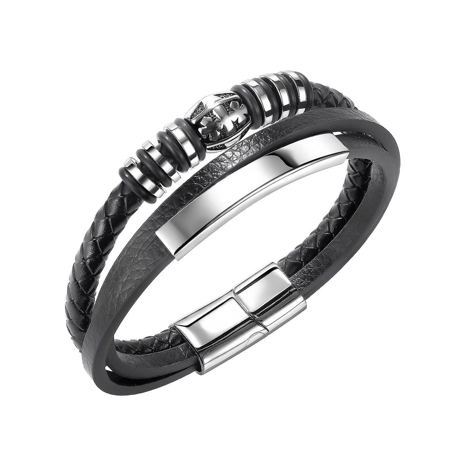 

Cross Design Fashion Jewelry Leather Wholesale 316L Stainless Steel Rock Bracelet, White