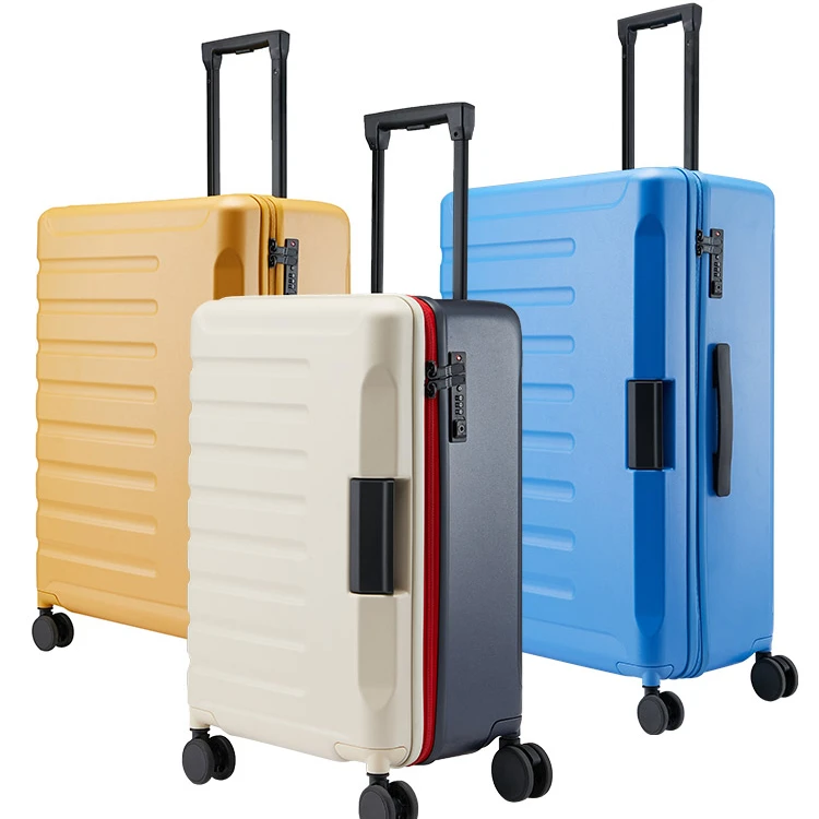 

2021 popular trolley luggage case of unique construction 3:7 ratio with travelling bag suitcase luggage, White,yellow, blue