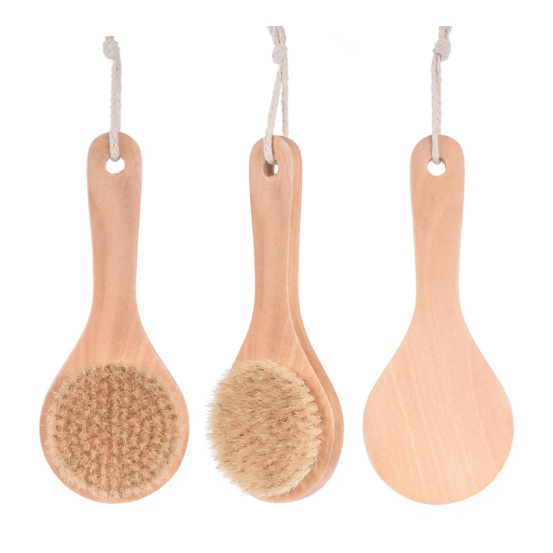 

Wholesale manufacturer short handle bathing brush body brush dry exfoliating bath back scrubber, Natural