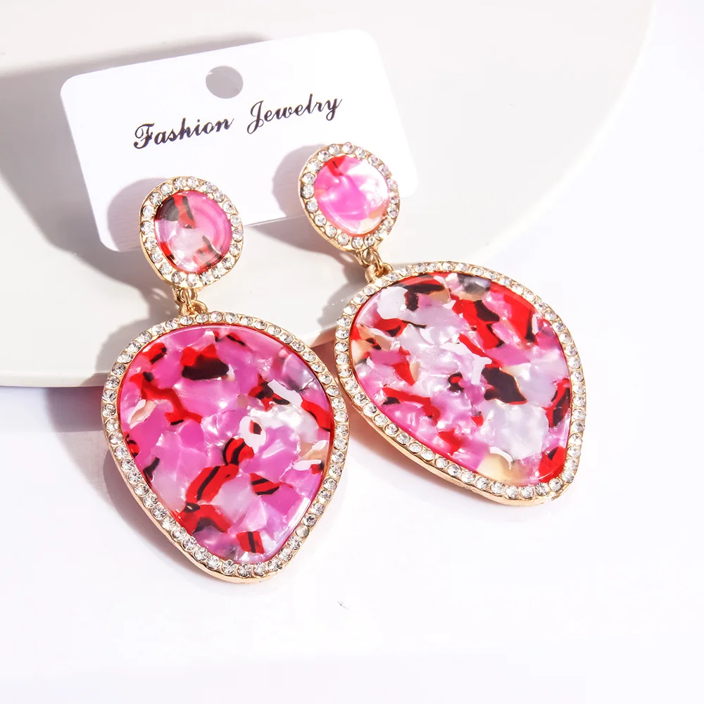 

Statement Acrylic Acetate Plated Long Earrings Women Heart Shaped Dangle Earrings, As pic