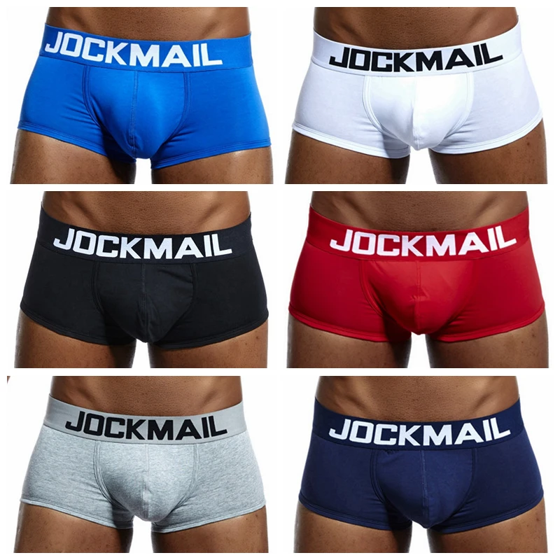 

JOCKMAIL Custom LOGO men underwear Boxer briefs U convex pouch Pure cotton underpants sports shorts Breathable low waist trunks, 6 colors