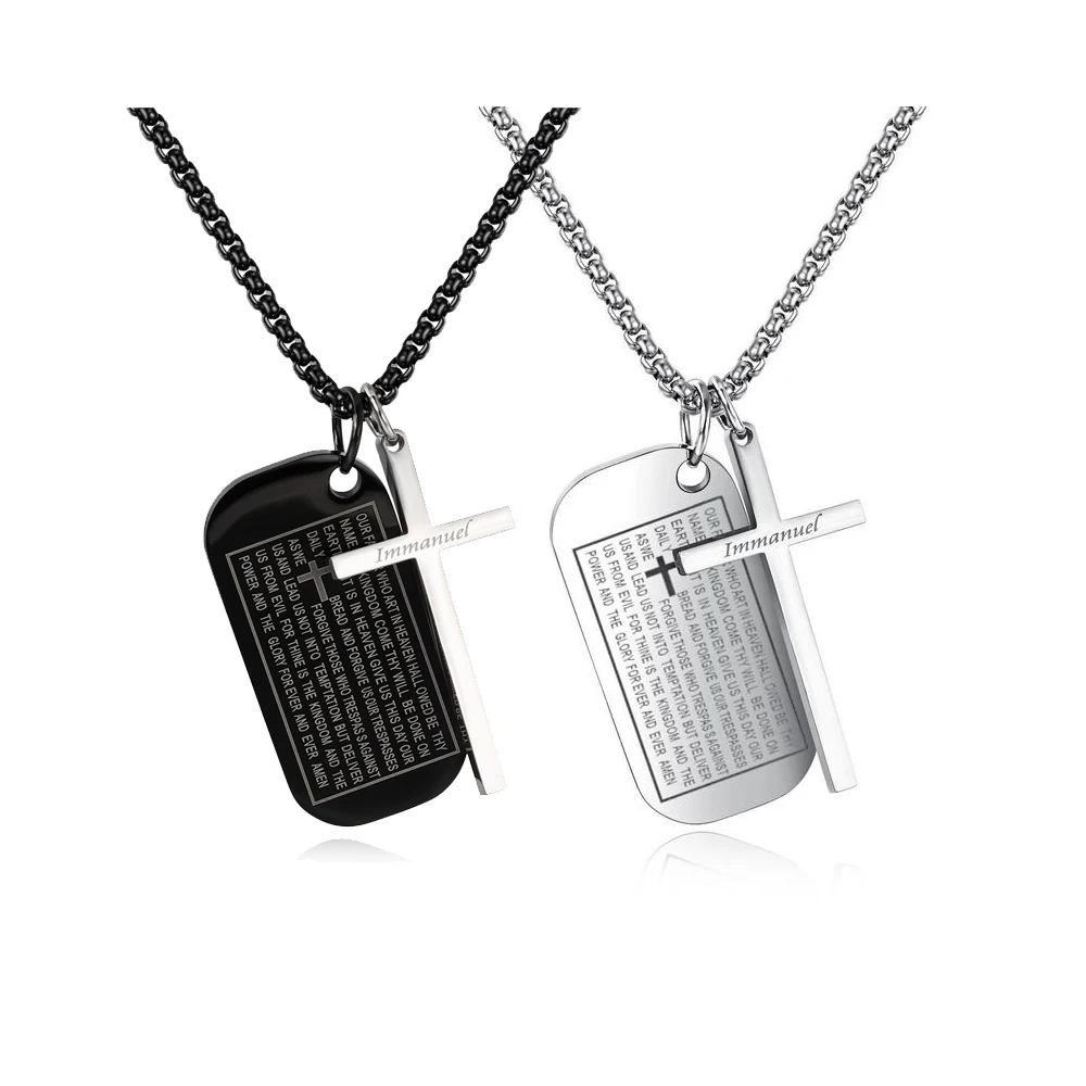 

Stainless Steel Christian Cross Bible Pendant Men's Necklace Black/silver Color Nameplate Box Chain Religious Jewelry