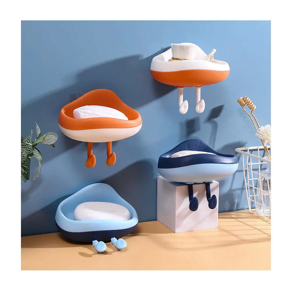 

JX- Creative Cloud shape wall hanging drain soap box household toilet free punching creative cartoon soap box holder with hook, Green,blue,white,orange