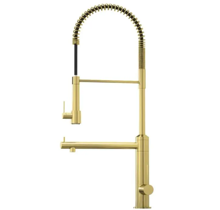 

Brushed Gold Commercial Style Kitchen Faucet with Pull Down Sprayer2-Function High Arch Single Handle Kitchen Faucets